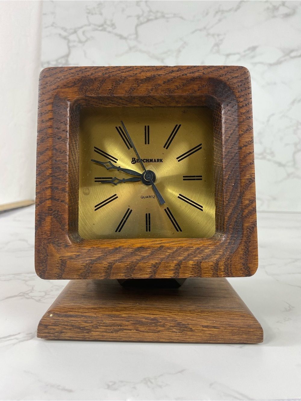 RETRO Wooden Table Clock with Gold Dial
